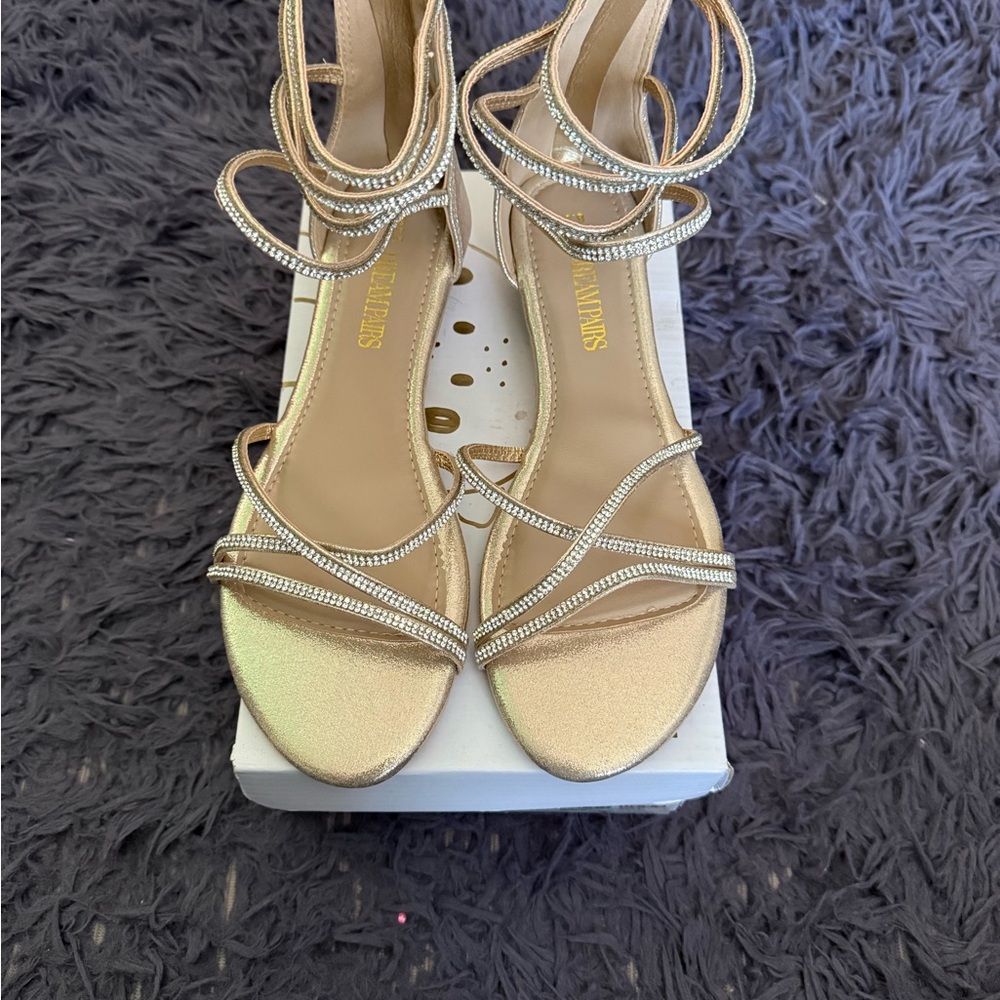 Dream Pairs Gold Strappy Heels with Rhinestones